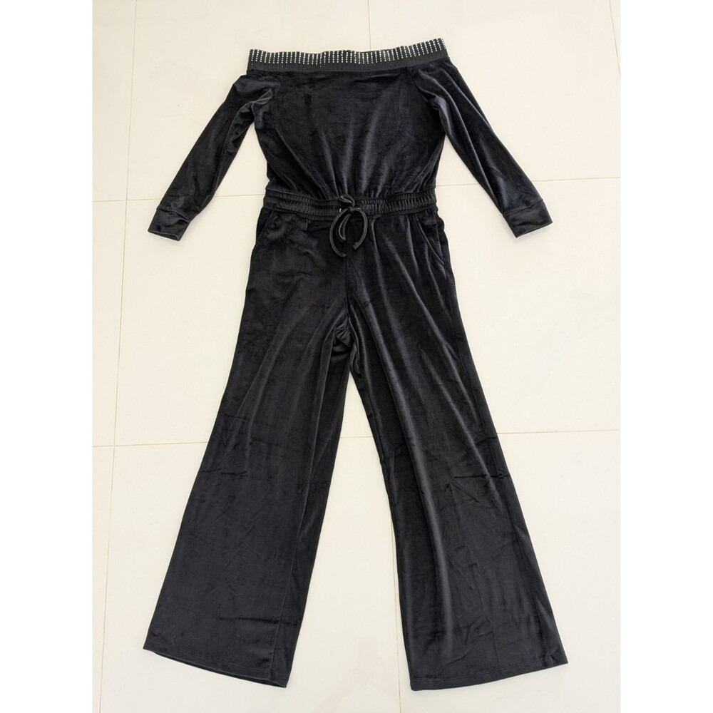 New York & Comp Jumpsuit Women M Dark Gray Off The Shoulder Long Sleeve Wide Leg - Picture 8 of 9